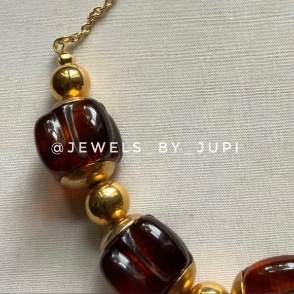 Handmade Upcycled Brown Plexiglass Beads Gold Plated Chain Necklace - Picture 4 of 5